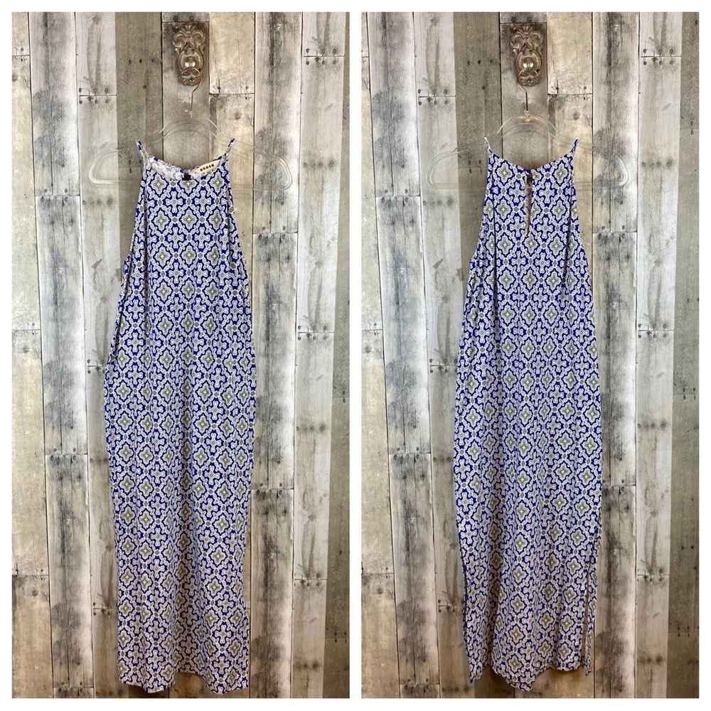 NWOT Boden Racer Neck Halter Maxi Dress in Blue Green Floral Tile Size 4 Regular - Picture 12 of 13